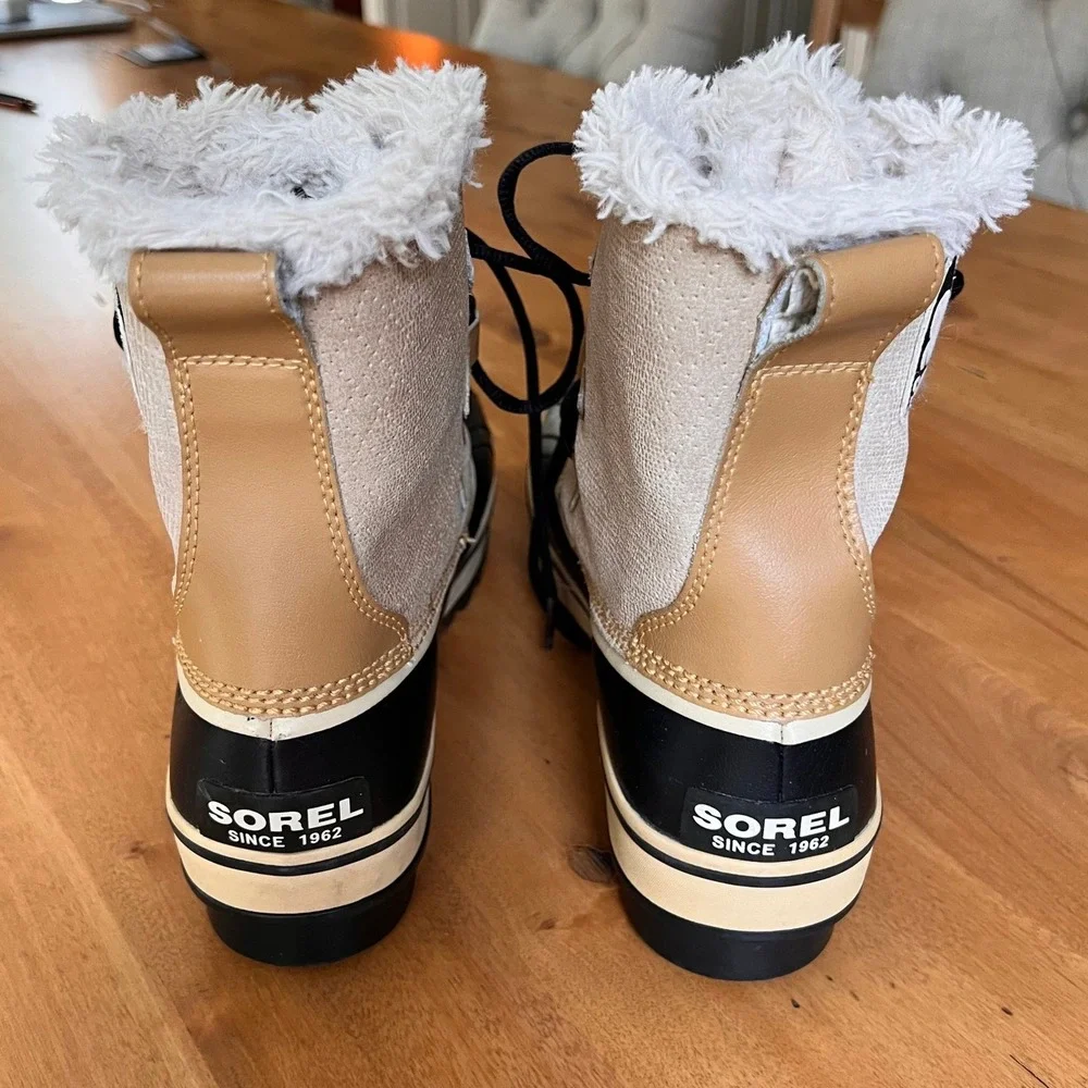Sorel Winter Carnival Boots Buff Black Waterproof Snow NL1631-280 Womens 9.5